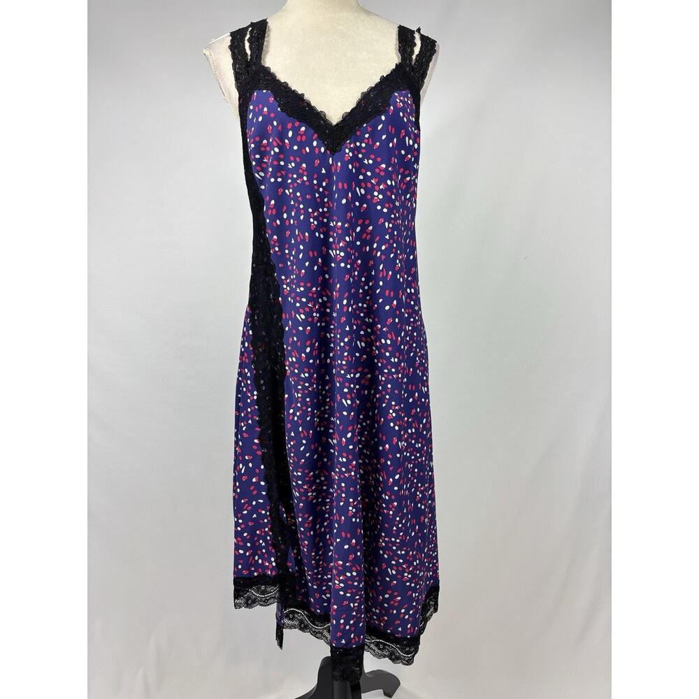 Koche Collective Slip Dress Purple Polka Dot Black Lace Size 40 US 8
